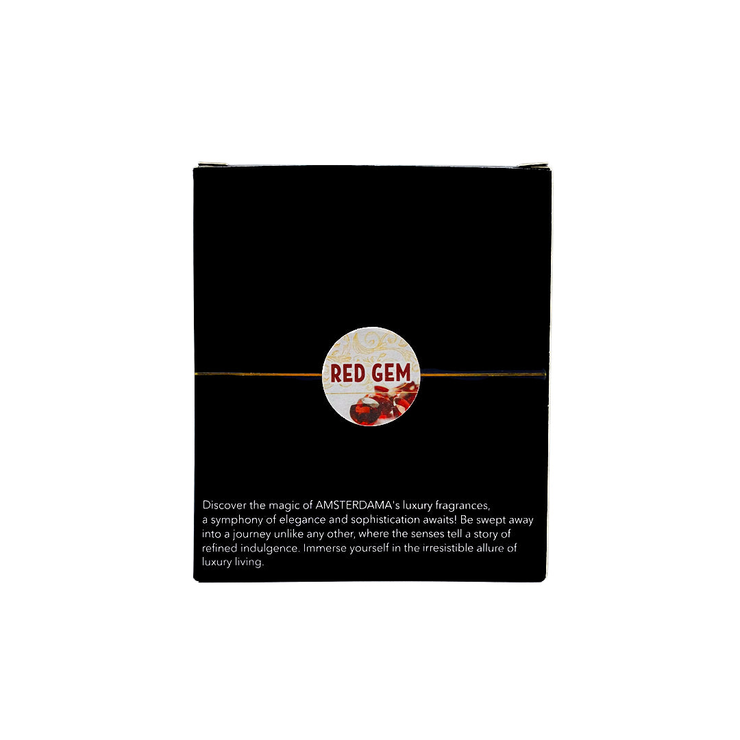 Red Gem Soy Candle 10oz., back side, white background